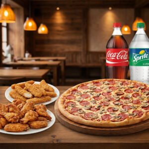 Menu # 12 18” pizza pies • 2 toppings + 20 wings • 10 fingers + two 2lt soda