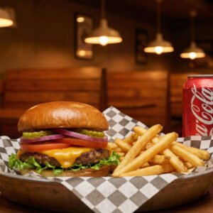 Menu # 6 cheeseburger w / fries • free can soda