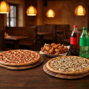 Menu # 14 2 x 18” pizza pies • 2 toppings + 40 wings • two 2lt soda