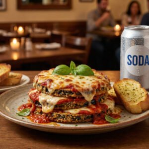 Menu # 2 eggplants parmesan w / garlic bread • free can soda