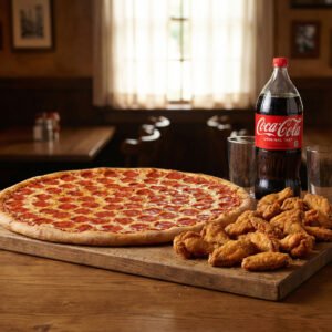 Menu # 8 30” pizza pies • 1 topping + 20 wings • one 2lt soda