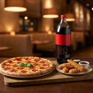 Menu # 2 14” pizza pies • 1 topping + 5 fingers • one 2lt soda