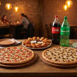 Menu # 11 2 x 16” pizza pies • 2 toppings + 20 wings • two 2lt soda